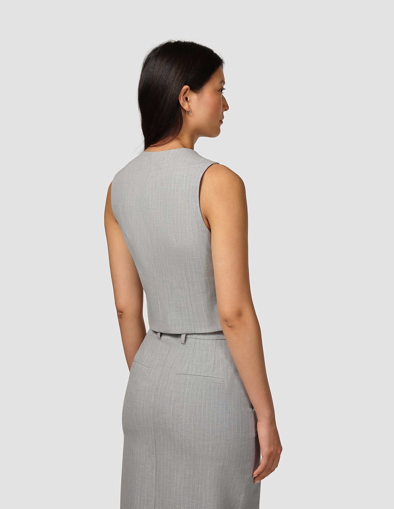 Essential Short Vest Light Grey Pinstriped